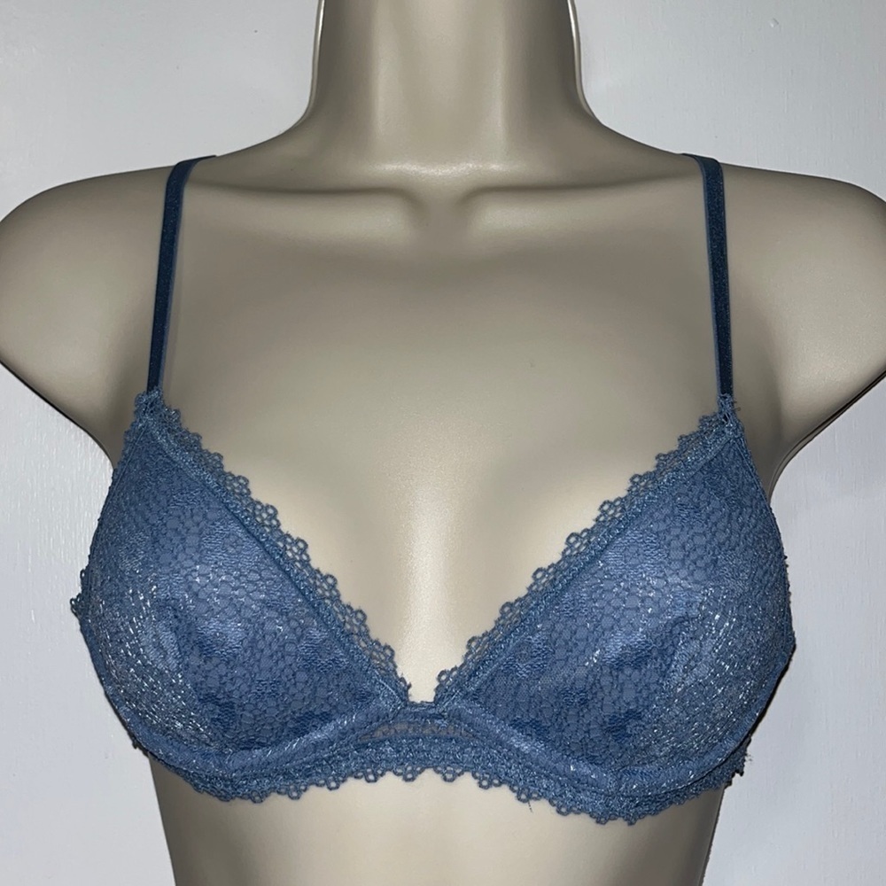 VICTORIA’S SECRET Stretch Floral Lace Underwire Bra Bralette Blue Women’s XS
